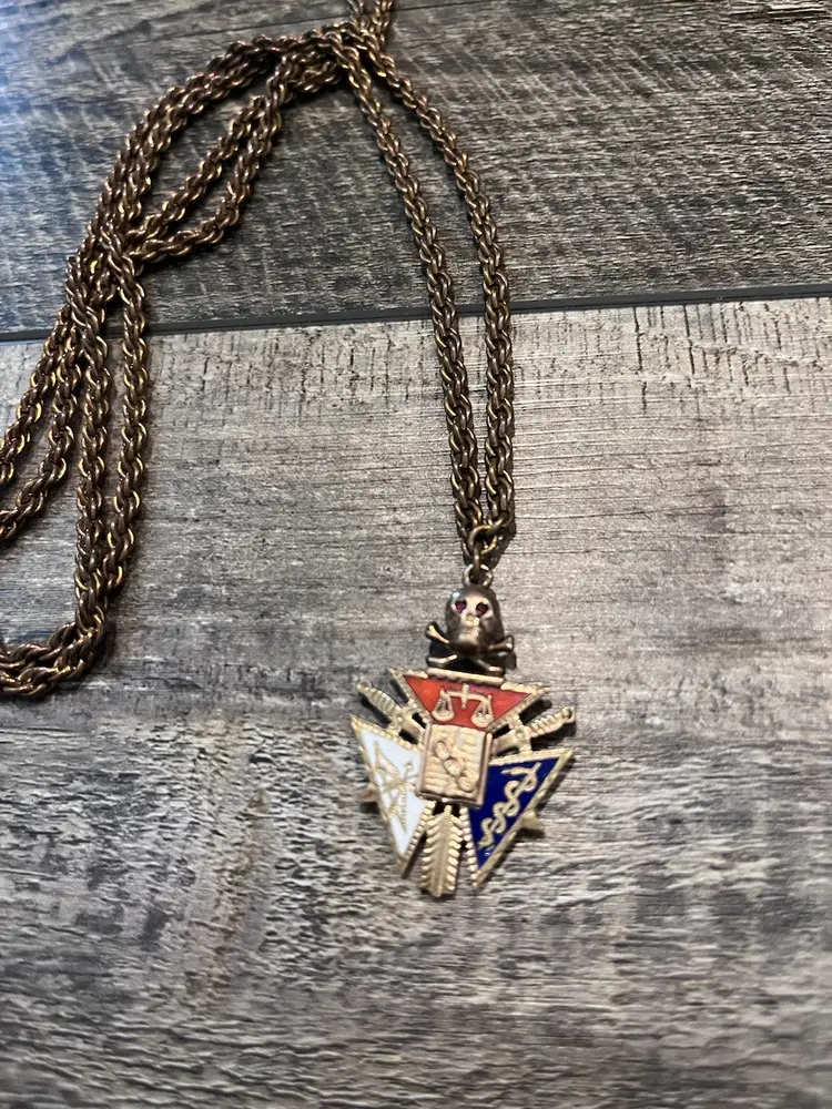 Antique Odd Fellows Enamel Skull And Crossbones Necklace 