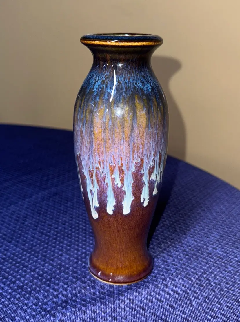 Bill Campbell pottery drip glaze vase 7.5” tall
