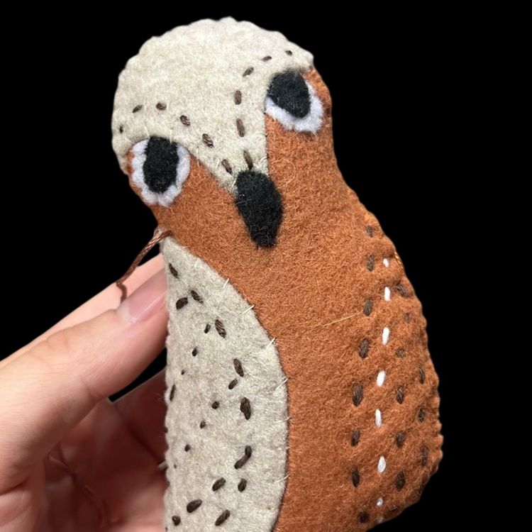 Handmade Felt Owl Ornament, Hand Stitched Fabric Owl Ornament, Felt Brown Owl Decor