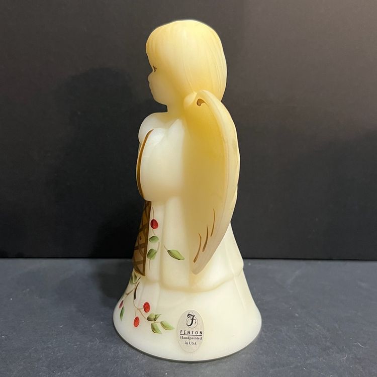 Fenton Hand Painted Girl Angel Bell "Twining Berries", Signed ~6” x 3.75” x 3”
