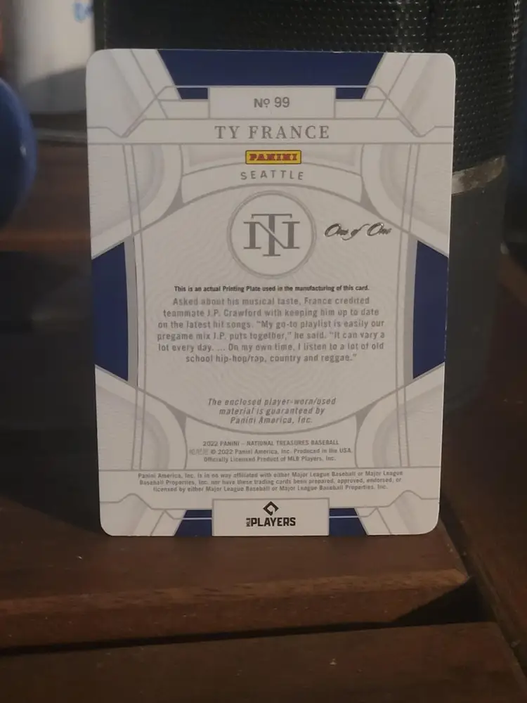 2022 NATIONAL TREASURES TY FRANCE  PRINTING PLATE PATCH 1OF1