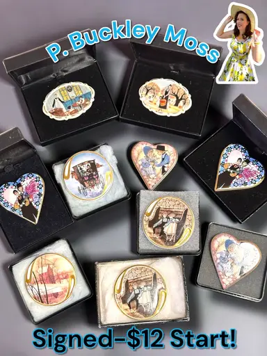 Artist P. Buckley Moss Porcelain Brooch/Pendants $12 Start! 🥰