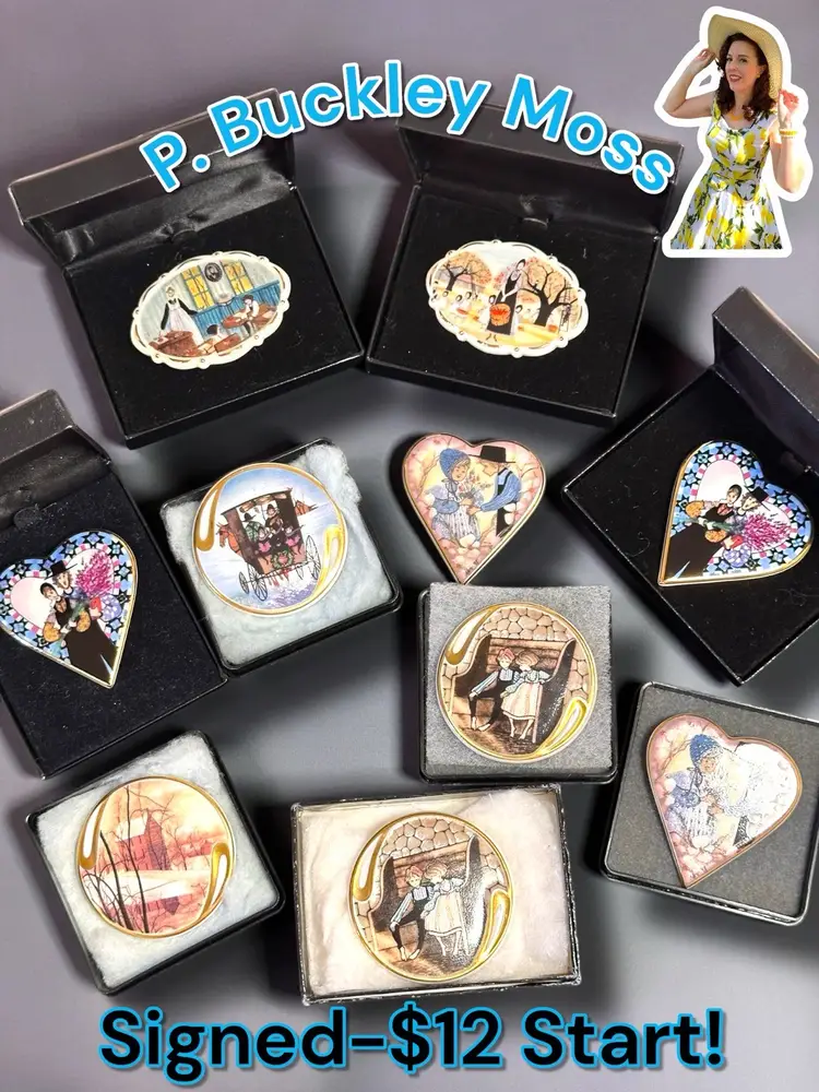 Artist P. Buckley Moss Porcelain Brooch/Pendants $12 Start! 🥰