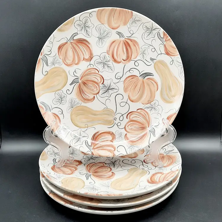 Dash of That Gather Pumpkin Squash Fall Autumn Harvest Dinner Plates Set of 4