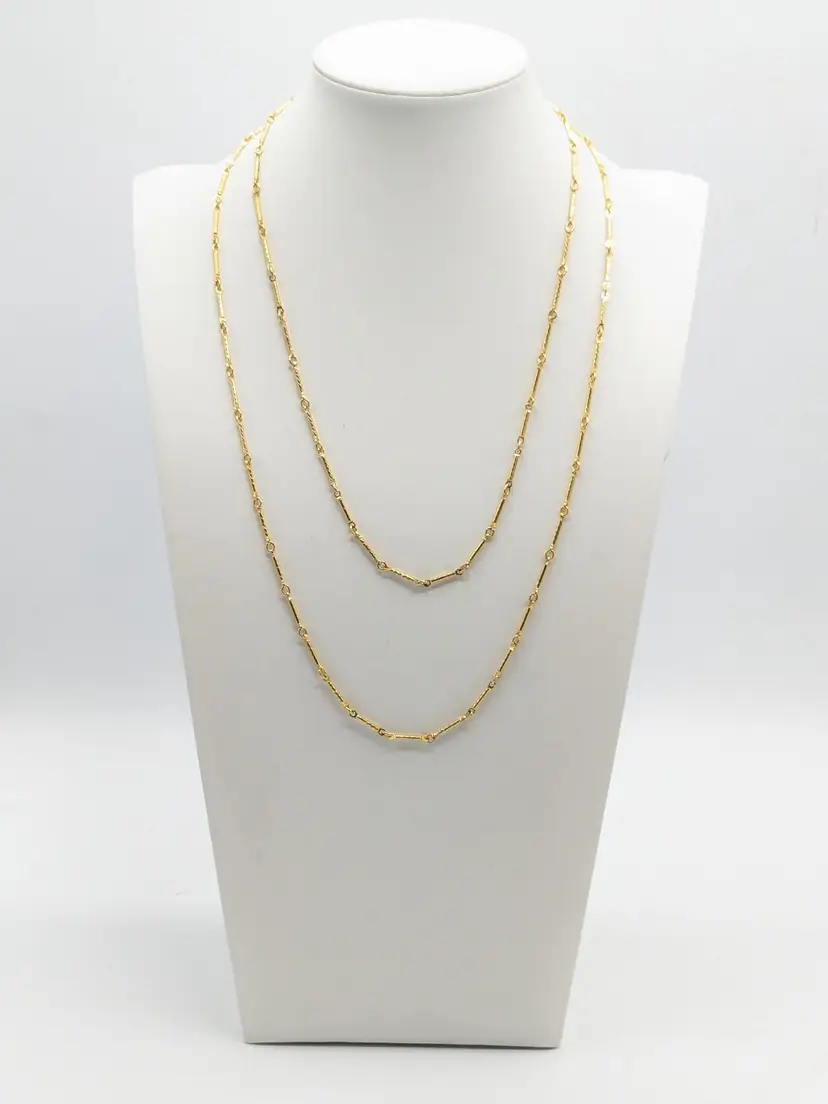 Bar Link Chain Necklace Layered Necklace Gold Tone Set of Two