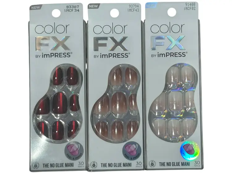 Kiss Color FX By Impress Nail Set The No Glue Mani 30 Nails 3 Assorted Sets NEW