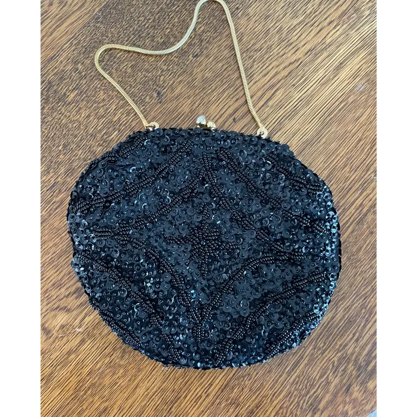 Vintage Beaded/Sequin Black Clutch Purse