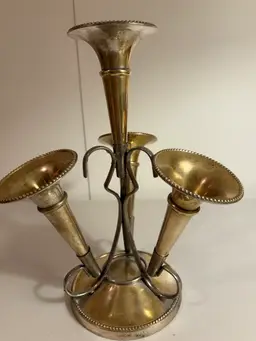 Victorian Style Antique Silverplate Over Brass Epergne: Floral Table Centerpiece