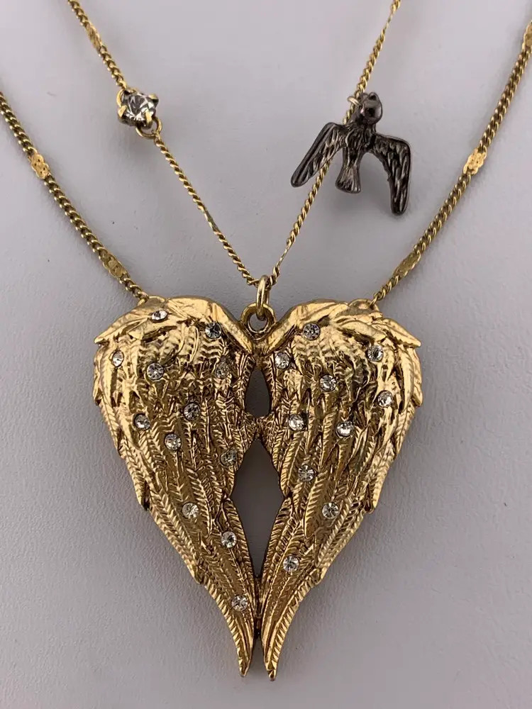 2014 Betsey Johnson Fly With Me Necklace with Bird And Angel Wings