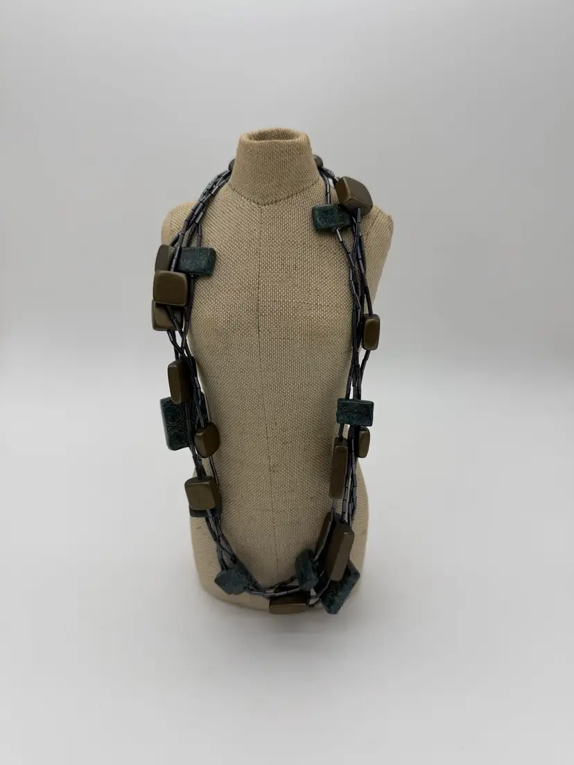 Fall Fashion Vtg. Handmade Chunky 4 Strand Paisley Beaded Statement Necklace 22”