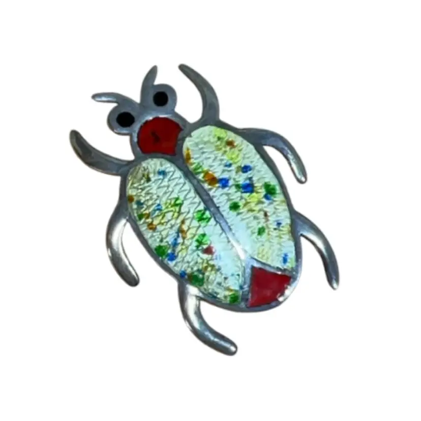 Vintage Jeronimo Fuentes Taxco Mexico Sterling Beetle Enameled Brooch 2”