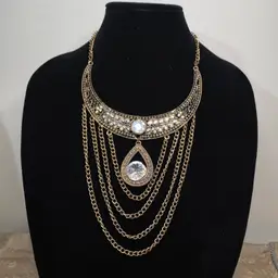 # 43 Goldtone India Style Bib Waterfall Necklace