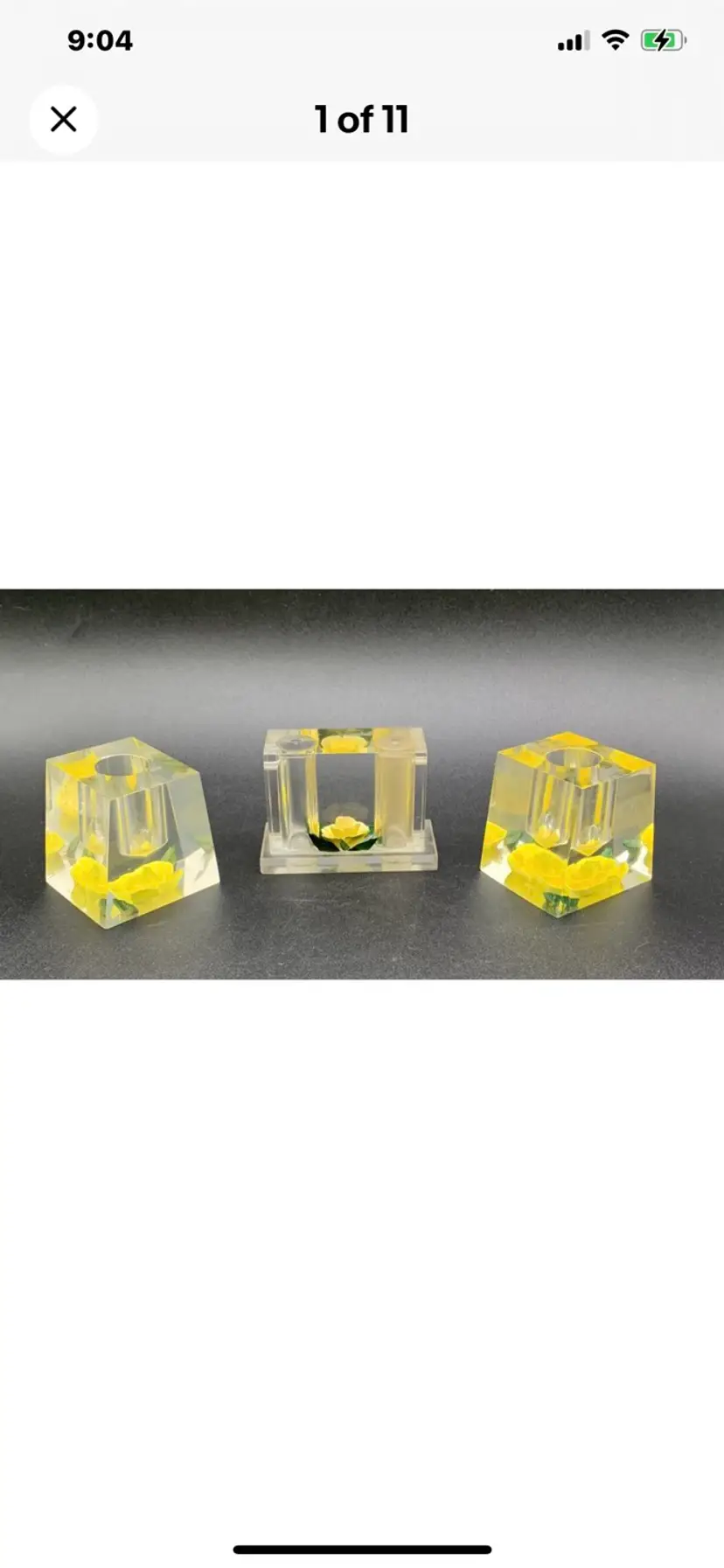MCM Acrylic Lucite Taper Candlesticks  With Salt & Pepper Yellow Rose