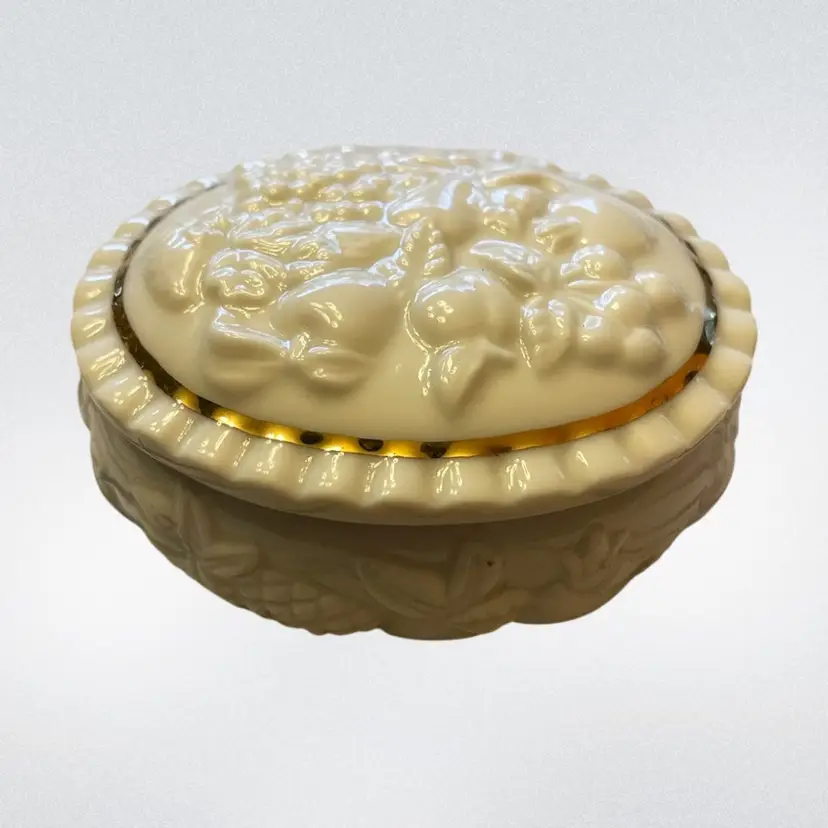 #01 Vintage Lenox 1998 Fruits Of Life Oval Trinket Dish Cream W/ Gold Trim
