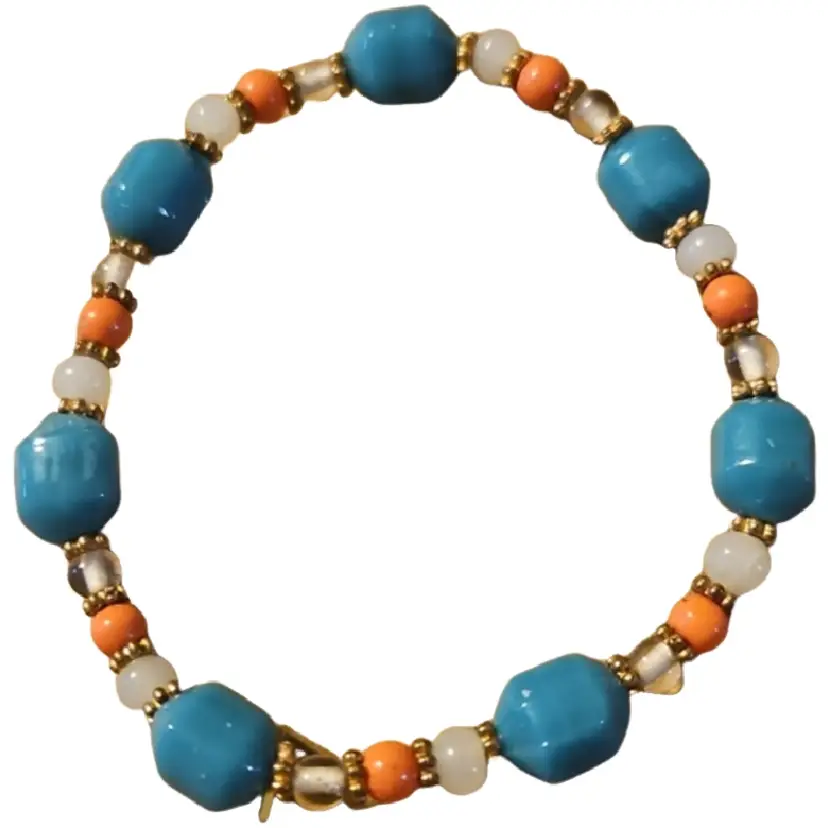 Elegant Teal and Coral Beaded Bracelet