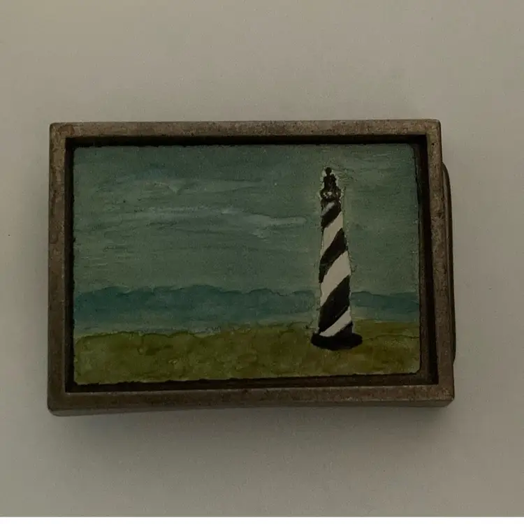 1970’s Artisan Copoer Enamel Lighthouse Scene Belt Buckle