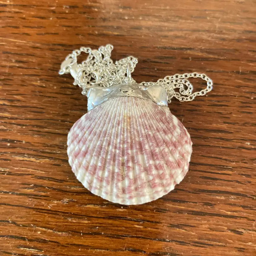 Pacific Pink Scallop Artisan Made Pendant Handcrafted Sea Shell Necklace 1.25 in x 1 3/8 in