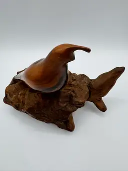 Hand Carved Wood Sculpture Quail Organic Abstract Driftwood Burl Art Decor