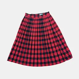 Vintage Plaid Pleated Midi Skirt 90s Grunge Red Black XS