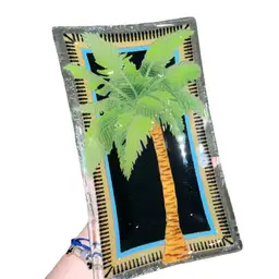 Peggy Karr 9.75” X 5.5” Palm Tree Fused Glass Plate Rectangular