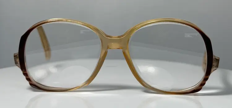 VTG 70s 80s Drop Arm Eyeglasses Frames Oversized Hipster Caramel Brown (I10)