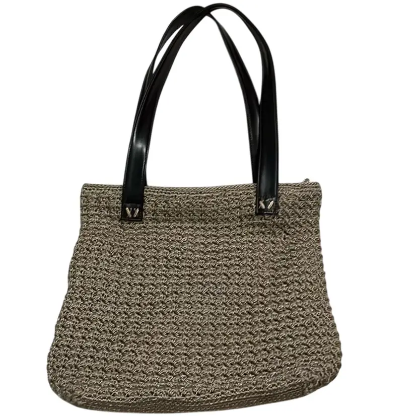 The Sak Large Taupe Crochet Shoulder Tote – Faux Leather Straps – 13.5”x11.5”