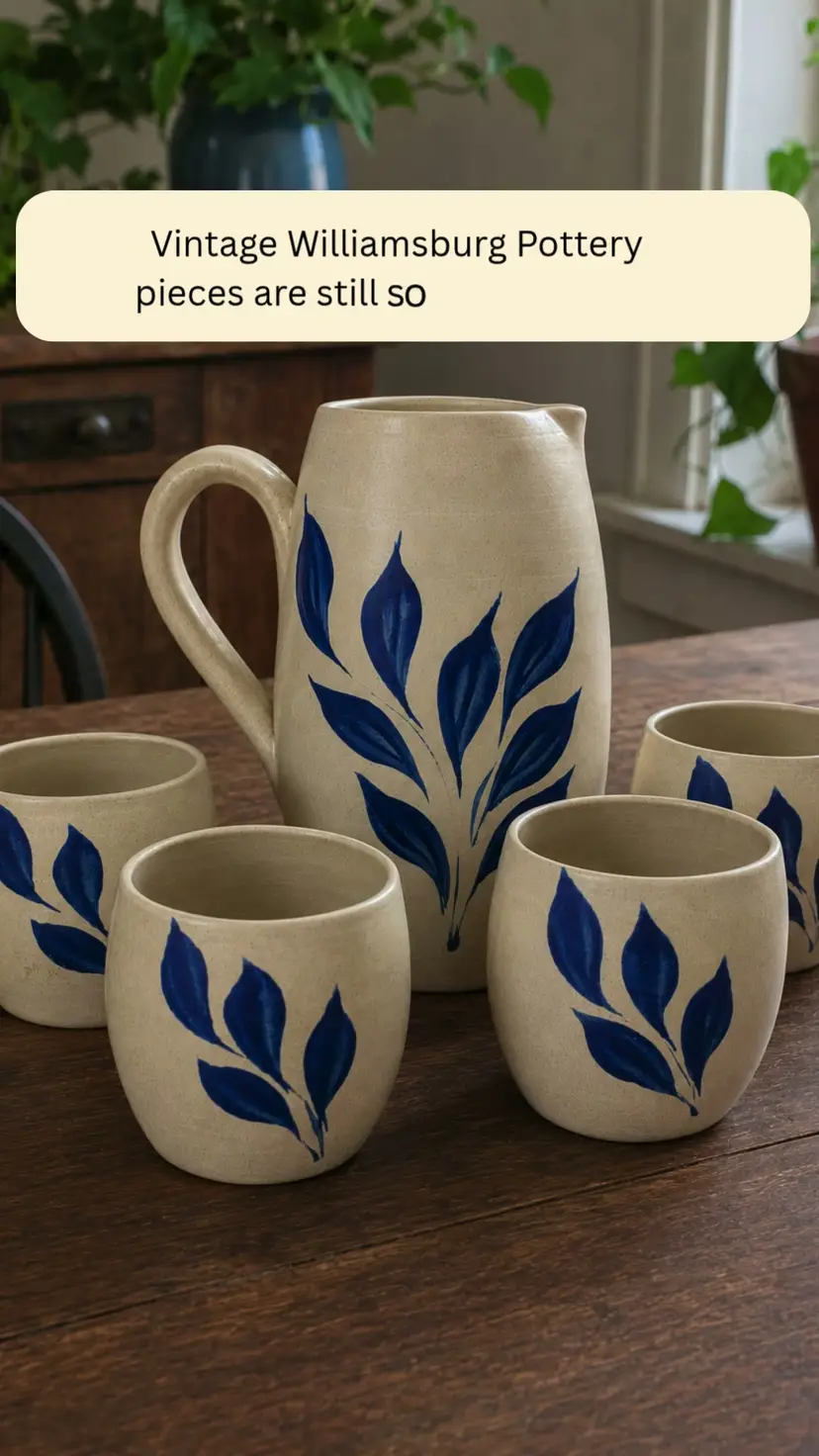 Vintage Williamsburg Pitcher Set Handcrafted Stoneware Rustic Farmhouse Table