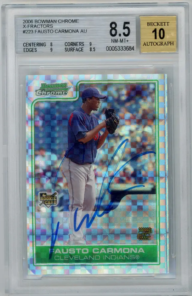 2006 Bowman Chrome FAUSTO CARMONA RC /225 Rookie Auto X-Fractors SP #223 INDIANS BGS 8.5 NM-MT+