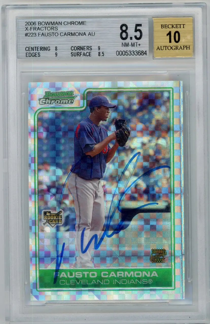 2006 Bowman Chrome FAUSTO CARMONA RC /225 Rookie Auto X-Fractors SP #223 INDIANS BGS 8.5 NM-MT+