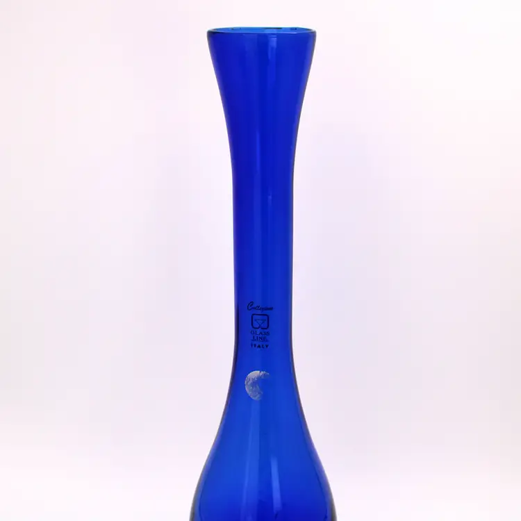 Cobalt Blue with Clear Pedestal Lead Crystal Glass Art Vase Collezioni Italy