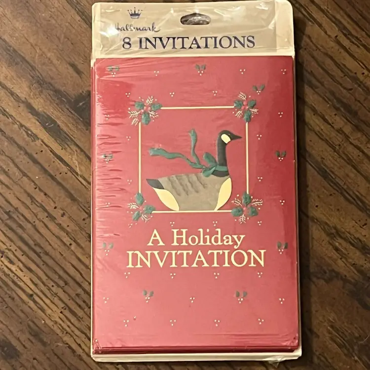 Hallmark Holiday Christmas Goose W Holly Invitation & Cards Envelopes Set Of 8