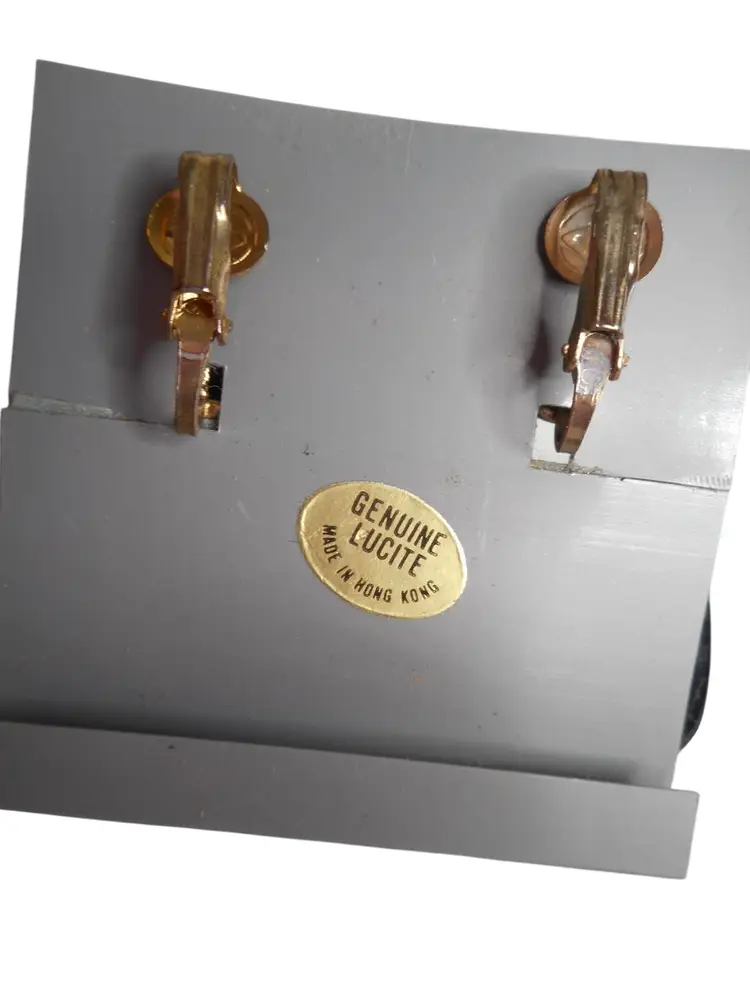 NIB Vintage Black Silver Dangle Bead Earrings 1980s clip on Estate Find Lucite