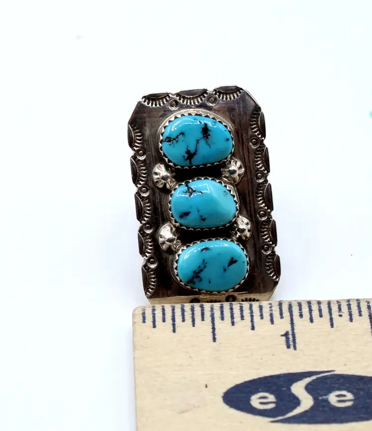 Tina Jones Navajo sterling silver turquoise size 7.5 ring 13.18g