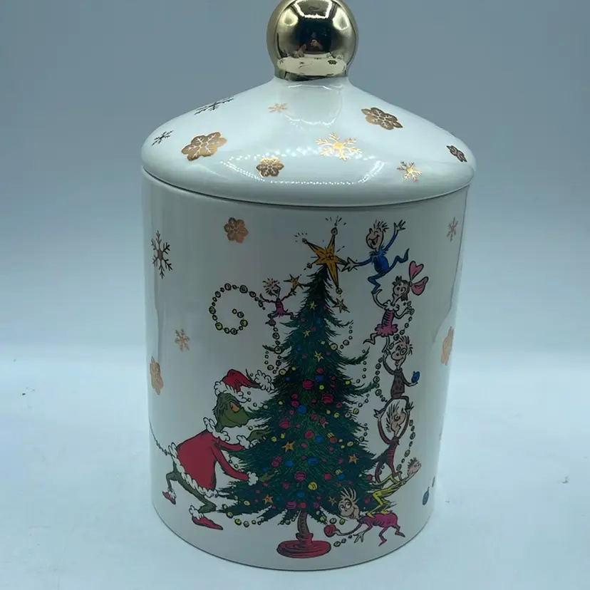 Merry Grinchmas Cookie Jar 9” Gold Top