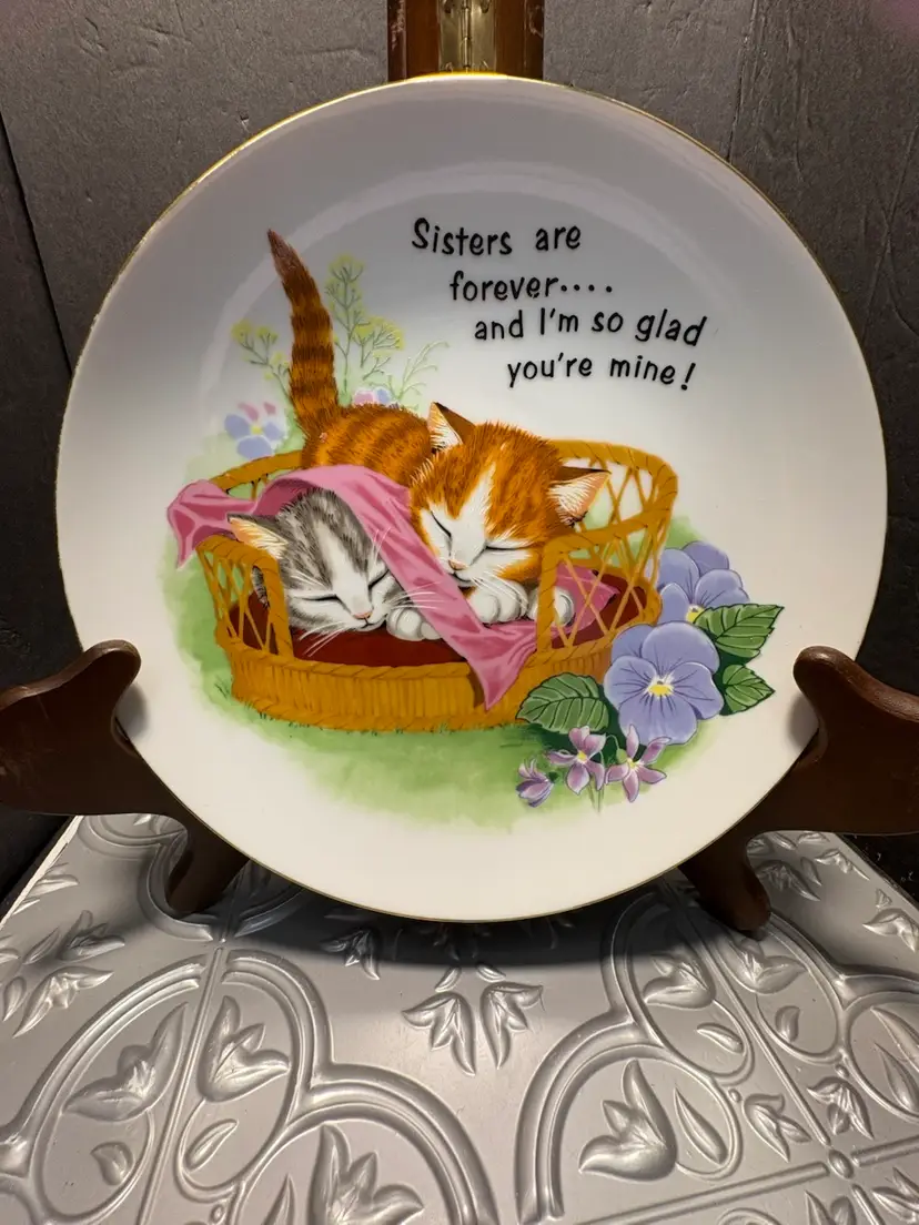 Vintage Sister love Tabby Kittens Novelty Wall Decor Japan made