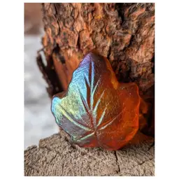 Signed Robert Held Art Glass Iridescent Autumn Fall Maple Leaf Paperweight
