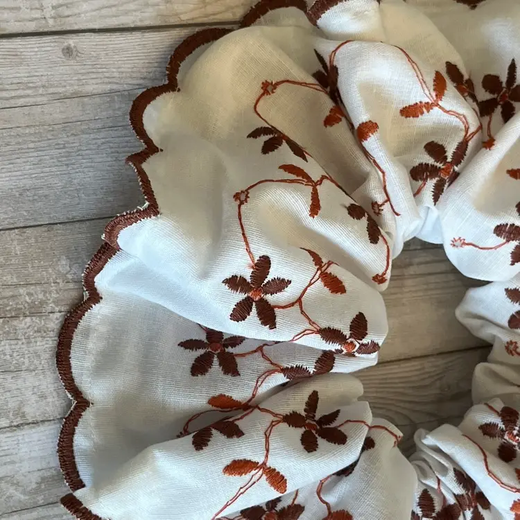 6 Piece Wholesale Lot Brown Vintage Floral Embroidered XL Scrunchie 