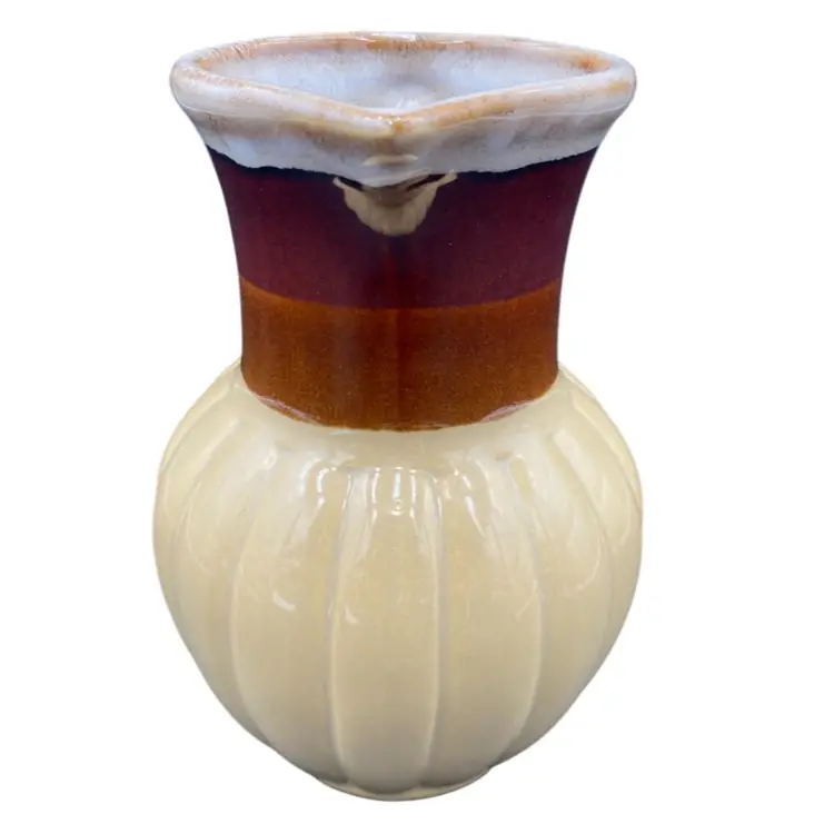 Vintage Ceramic Pitcher, 3 Shades of Chocolate Brown + Tan, 7" tall, MINT