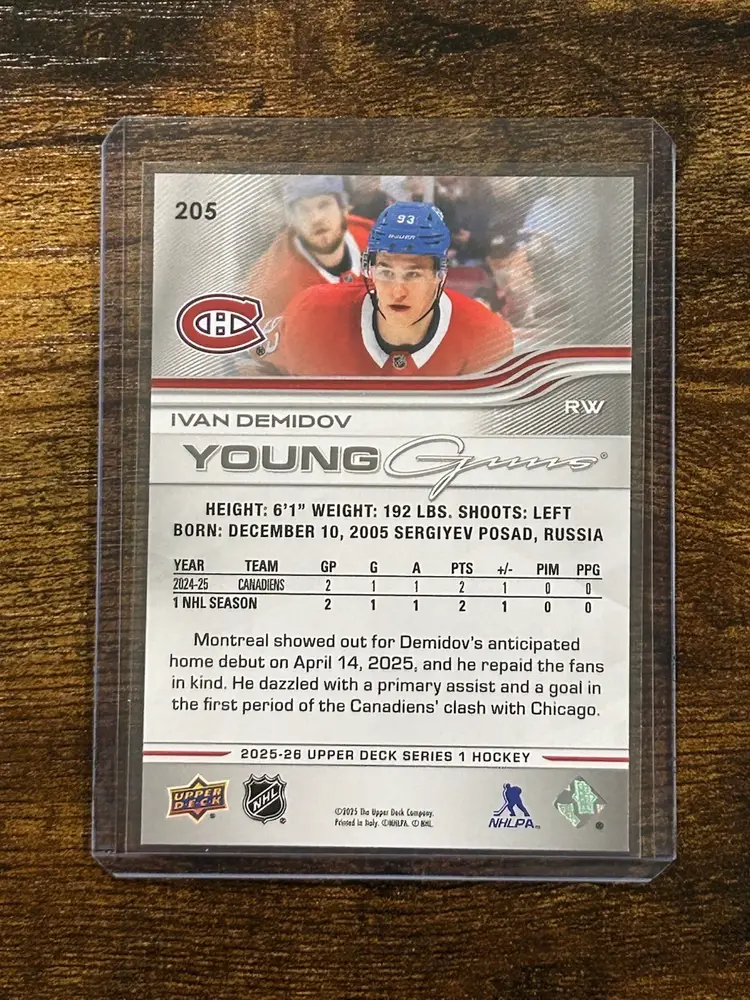 Ivan Demidov 2025-26 Upper Deck Young Guns Montreal Canadiens.