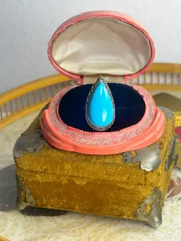 Sterling Silver Blue Gemstone & Marcasite Ring Sz 7.25”