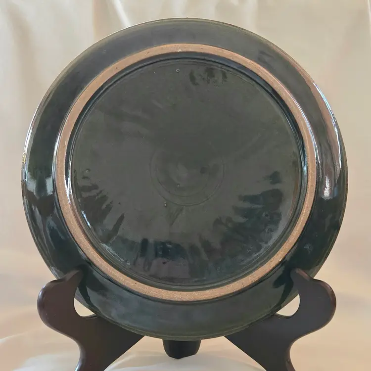 Studio Art Pottery Plate Aquatic Theme with Texture Signed unreadable 10½" Diameter