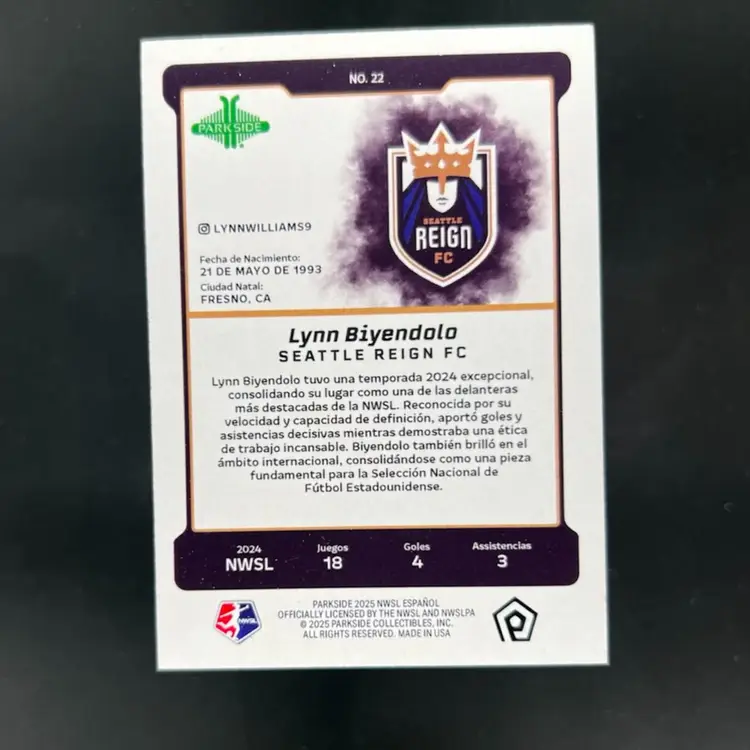 Lynn Biyendolo 2025 Parkside En Espanol Silver Border /100  Soccer Card