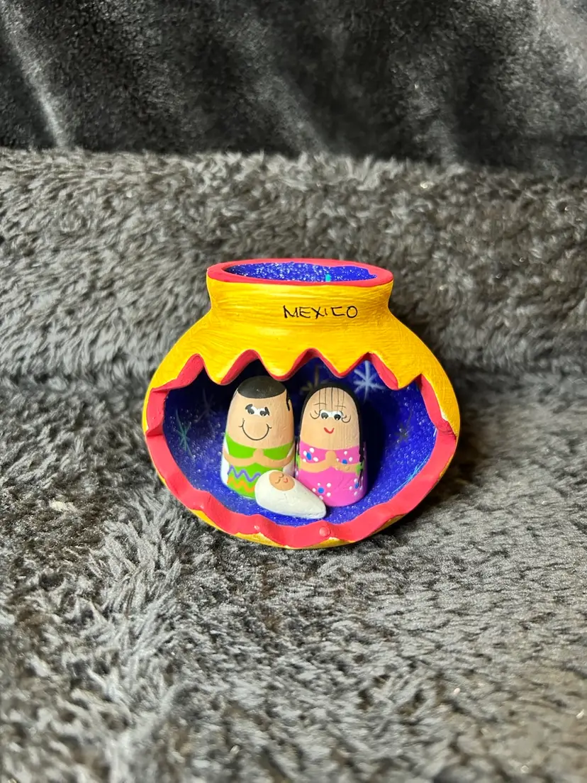 Miniature Handcrafted ClayTalavera Nativity Scene Made In Mexico