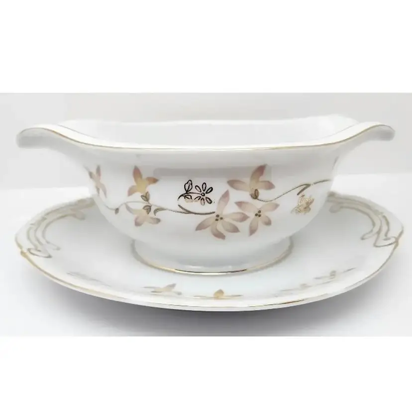 Vintage Gravy Boat w/ Attached Underplate, Summit Fine China, Barbara, 50s-60s