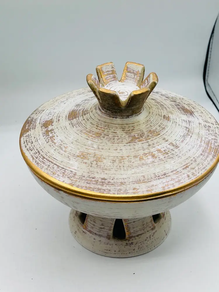 Haeger Ceramic Bowl With Lid 22k Gold Tweed Glaze