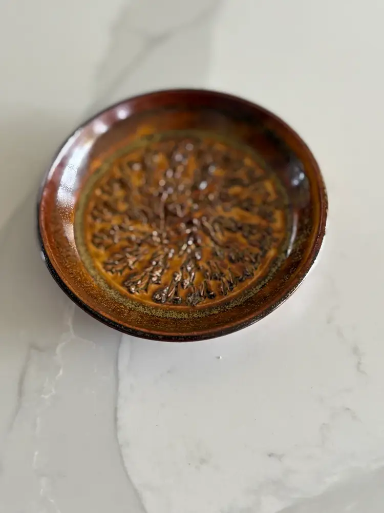 Vintage Pottery Garlic Grater Brown Signed