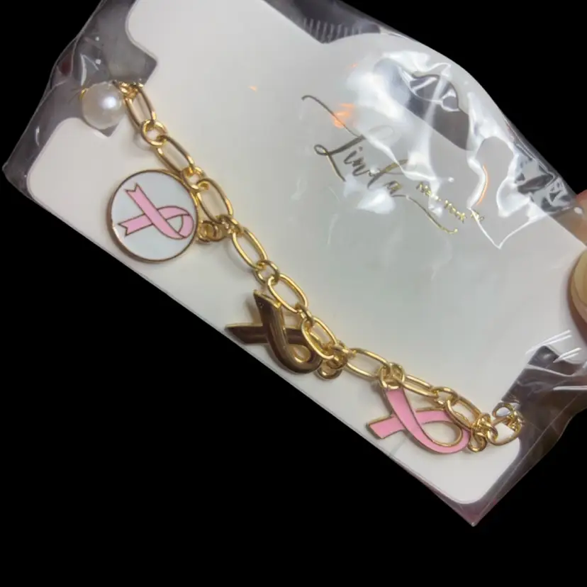 Yellow tone Breast Cancer Awareness Bracelet