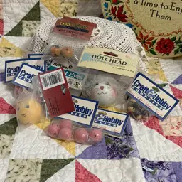 10 Bags Vintage Wooden Heads/Painted Faces Asst Sizes  1 Pair Blue Cat Eyes