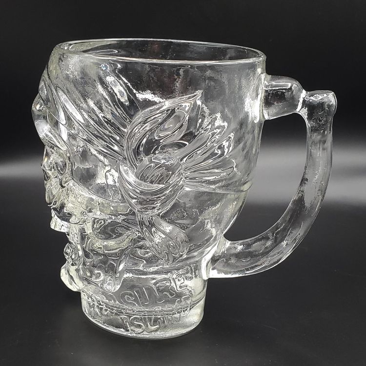 Vintage Pirate Skull Clear Glass Mug 32 Oz Treasure Island Casino Luminarc USA Stein