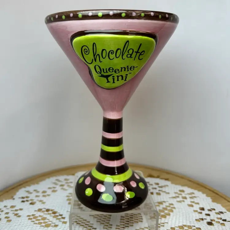Ceramic "Chocolate Queenie-Tini" Collectible Martini Glass by Artist Lolita Burks.